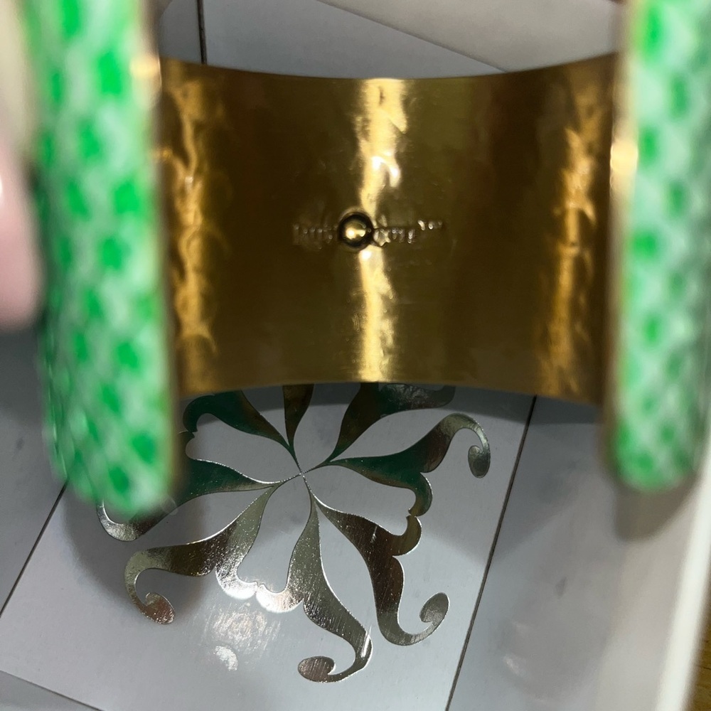 NIB Rustic Cuff Beaded Bracelet with Charm & Cuff, Green Faux Python - Picture 2 of 3
